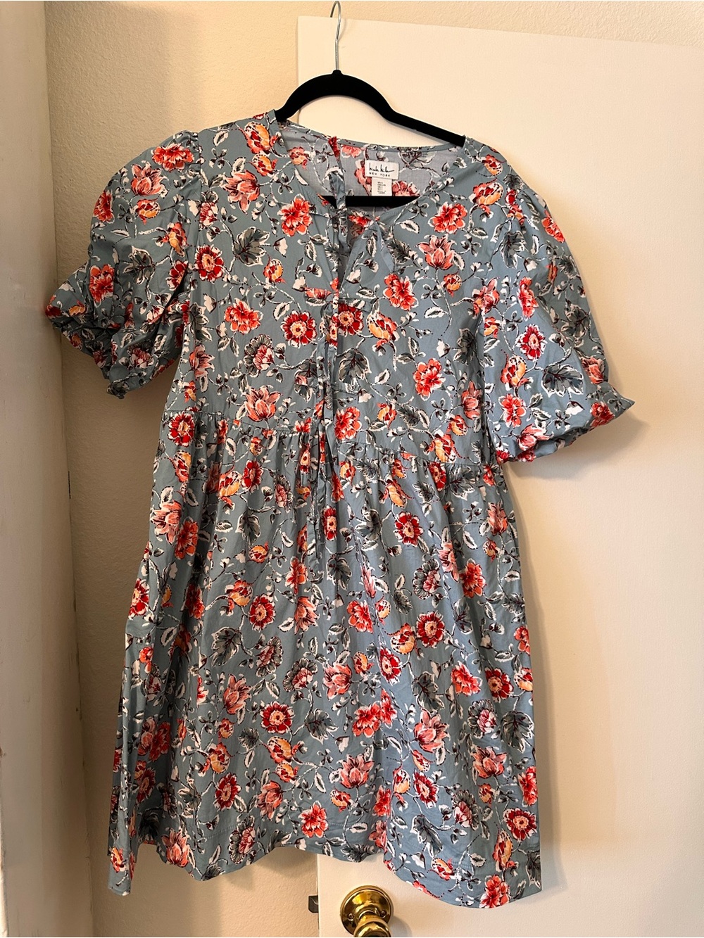 Nicole Miller Blue Floral Dress with Red Accents